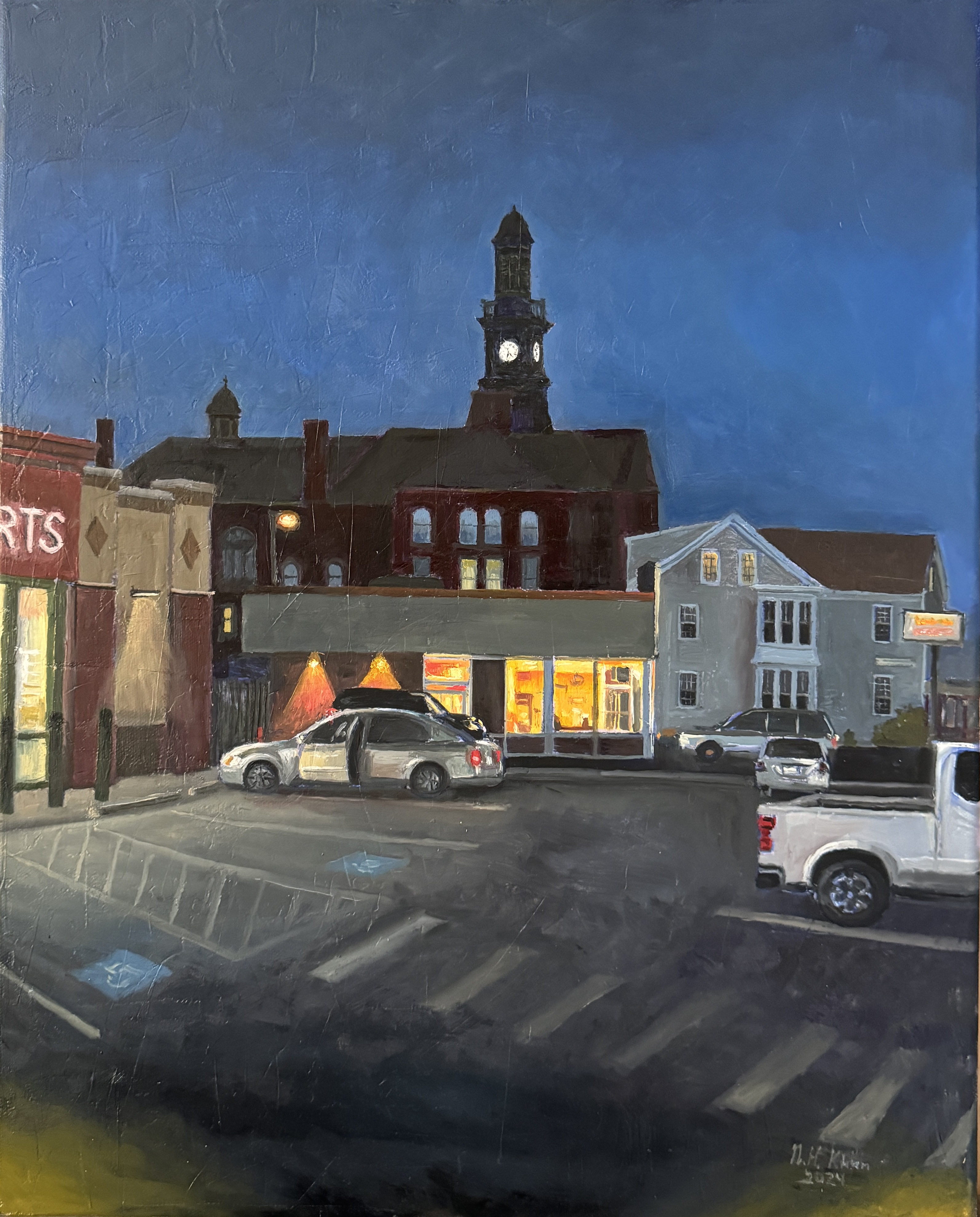 Town Hall at Night painting